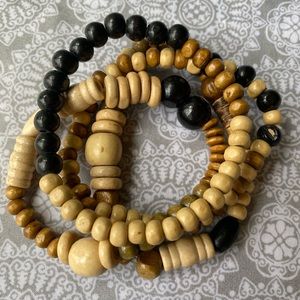 Set of 4 wooden stacked beaded bracelets